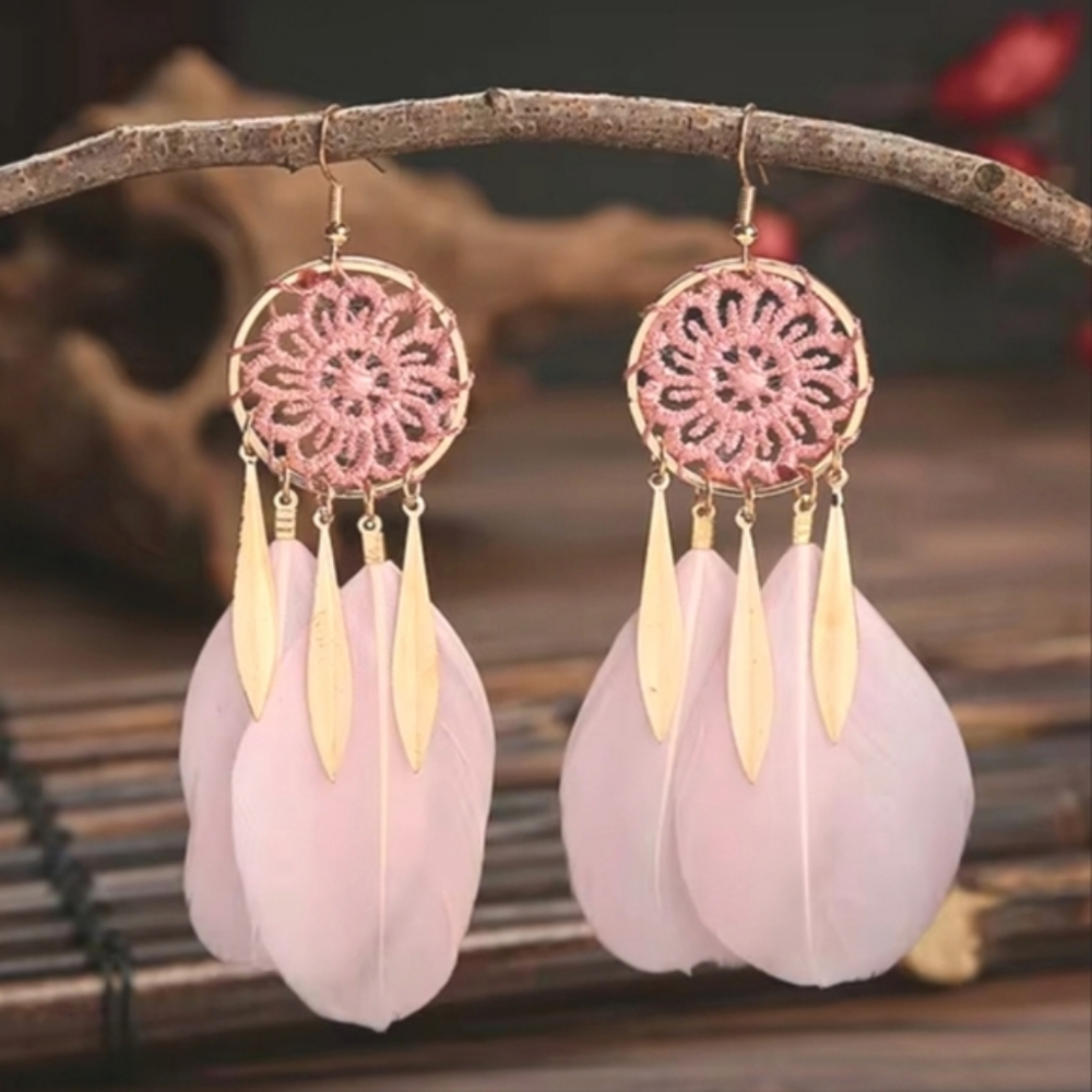🌺Pink Dream Catcher Feather Earings Feather Jewelry Dream Catcher Jewelry